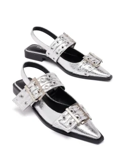 Therapy Shoes Ballet Flats-Matilda Pointed Flat Cracked Metallic